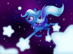 Size: 5000x3691 | Tagged: safe, artist:belka-sempai, trixie, pony, unicorn, g4, absurd resolution, cute, female, hooves, horn, lineless, mare, smiling, solo, space, stars