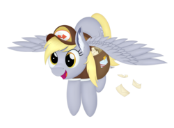 Size: 4750x3500 | Tagged: safe, artist:arcane-thunder, derpy hooves, pony, g4, absurd resolution, digital art, female, flying, happy, hat, mail, mailbag, mare, open mouth, signature, simple background, solo, spread wings, transparent background, wings