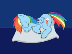 Size: 1500x1125 | Tagged: safe, artist:augjodo, rainbow dash, pony, g4, colored, digital art, eyes closed, female, mare, pillow, simple background, sleeping
