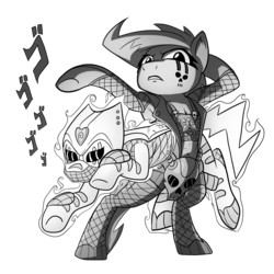 Size: 3000x3000 | Tagged: safe, artist:fimflamfilosophy, oc, oc only, ghost, pony, buck legacy, anime, armpits, bipedal, black and white, card art, colorless, crossover, fishnet clothing, grayscale, high res, jojo pose, jojo's bizarre adventure, male, menacing, midriff, monochrome, parody, ponified, simple background, skull, solo, spirit, transparent background, ゴ ゴ ゴ