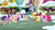 Size: 1280x720 | Tagged: safe, screencap, applejack, berry punch, berryshine, cherry cola, cherry fizzy, fluttershy, pinkie pie, rainbow dash, rarity, spike, twilight sparkle, alicorn, dragon, earth pony, pegasus, pony, unicorn, g4, my little pony best gift ever, clothes, earmuffs, female, fluttershy's purple sweater, male, mane seven, mane six, mare, scarf, snow, stallion, striped scarf, sweater, sweatershy, twilight sparkle (alicorn), winged spike, wings, winter outfit