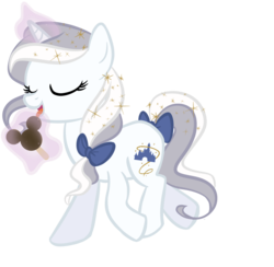 Size: 1229x1200 | Tagged: safe, artist:herfaithfulstudent, oc, oc only, oc:day dreamer, pony, unicorn, aura, bow, disney, food, glowing, glowing horn, hair bow, horn, ice cream, licking, magic, magic aura, mickey mouse, solo, sparkles, tail, tail bow, telekinesis, tongue out, trotting, vector
