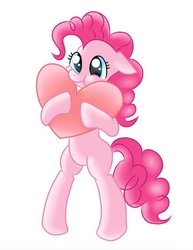 Size: 564x732 | Tagged: artist needed, source needed, safe, pinkie pie, pony, g4, bipedal, cute, diapinkes, female, floppy ears, heart, scrunchy face, simple background, solo, squishy cheeks, white background