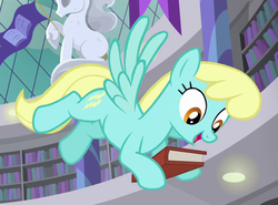 Size: 713x528 | Tagged: safe, screencap, sassaflash, pegasus, pony, equestria girls, equestria girls specials, g4, my little pony equestria girls: better together, my little pony equestria girls: forgotten friendship, background pony, book, cropped, female, flying, library, mare, open mouth, solo