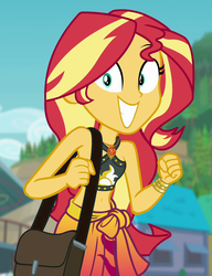 Size: 726x945 | Tagged: safe, screencap, sunset shimmer, equestria girls, equestria girls specials, g4, my little pony equestria girls: better together, my little pony equestria girls: forgotten friendship, belly button, bikini, bikini babe, bikini top, clothes, cropped, cute, excited, female, geode of empathy, magical geodes, midriff, sarong, shimmerbetes, shrunken pupils, solo, swimsuit