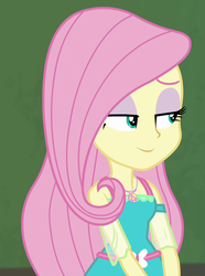 Size: 757x1017 | Tagged: safe, screencap, fluttershy, equestria girls, equestria girls specials, g4, my little pony equestria girls: better together, my little pony equestria girls: forgotten friendship, cropped, female, geode of fauna, lidded eyes, magical geodes, sassy, smiling, smug