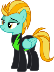Size: 3421x4496 | Tagged: safe, artist:hendro107, lightning dust, pegasus, pony, g4, the washouts (episode), .svg available, clothes, female, high res, raised eyebrow, simple background, smiling, smirk, solo, transparent background, uniform, vector, washouts uniform