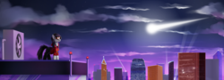 Size: 2000x720 | Tagged: safe, artist:hardbrony, pony, city, cityscape, comet, glasses, incredibox, ponified, shooting star, sky, solo