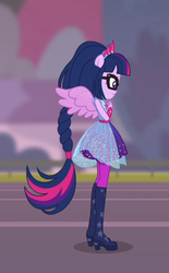 Size: 254x409 | Tagged: safe, screencap, sci-twi, twilight sparkle, human, equestria girls, equestria girls series, forgotten friendship, g4, cropped, female, glasses, ponied up, side view, solo, super ponied up, wings