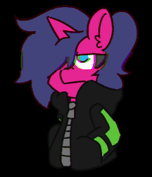 Size: 554x640 | Tagged: safe, artist:threetwotwo32232, oc, oc only, oc:fizzy pop, pony, unicorn, animated, clothes, female, gif, hoodie, mare, solo