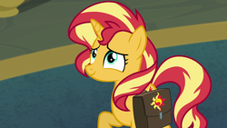 Size: 1920x1080 | Tagged: safe, screencap, sunset shimmer, pony, unicorn, equestria girls, equestria girls specials, g4, my little pony equestria girls: better together, my little pony equestria girls: forgotten friendship, cute, female, mare, saddle bag, shimmerbetes, solo