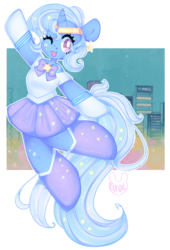 Size: 3400x5000 | Tagged: safe, artist:bunxl, trixie, pony, unicorn, semi-anthro, g4, anatomically incorrect, arm hooves, clothes, cute, diatrixes, ethereal mane, female, heart, heart eyes, incorrect leg anatomy, mare, sailor moon (series), smiling, solo, starry eyes, starry mane, starry tail, tail, wingding eyes