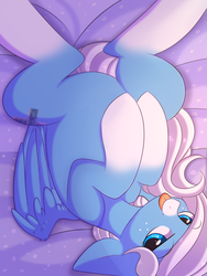 Size: 3000x4000 | Tagged: safe, artist:pesty_skillengton, oc, oc only, pegasus, pony, bed, bedroom, cute, female, solo, tongue out, ych result