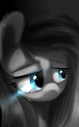 Size: 2400x3840 | Tagged: safe, artist:fluorbaryt, pinkie pie, earth pony, pony, g4, crying, female, high res, monochrome, neo noir, partial color, pinkamena diane pie, solo