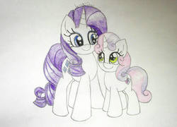 Size: 1024x739 | Tagged: safe, artist:enviaart, rarity, sweetie belle, pony, g4, traditional art