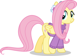 Size: 5000x3650 | Tagged: safe, artist:luckreza8, fluttershy, pegasus, pony, best gift ever, g4, .svg available, bottomless, clothes, cute, earmuffs, female, fluttershy's purple sweater, mare, partial nudity, shyabetes, simple background, smiling, solo, sweater, sweatershy, transparent background, turtleneck, vector, winter outfit