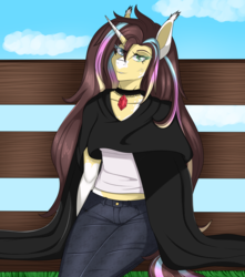 Size: 3725x4215 | Tagged: safe, artist:cannoncar, oc, oc only, unicorn, anthro, anthro oc, art trade, clothes, female, mare, smiling