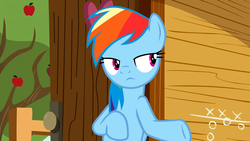 Size: 1920x1080 | Tagged: safe, edit, editor:michaelsety, rainbow dash, pony, g4, the washouts (episode), apple tree, clubhouse, crusaders clubhouse, female, solo, tree