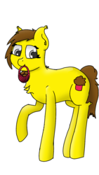 Size: 720x1280 | Tagged: safe, alternate version, artist:gamer-shy, oc, oc only, oc:double lemen, earth pony, pony, basket, chest fluff, food, mouth hold, muffin, raised hoof, solo