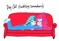 Size: 1500x1048 | Tagged: safe, artist:ktd1993, pinkie pie, sonata dusk, equestria girls, g4, couch, female, lesbian, ship:pinata, shipping, simple background, snuggling, transparent background