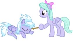 Size: 854x480 | Tagged: safe, artist:petmon, cloudchaser, flitter, pegasus, pony, g4, duo, duo female, female, hoof hold, lying down, mare, poking, simple background, sisters, sleeping, stick, transparent background