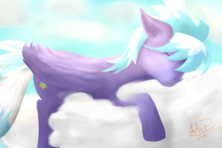 Size: 6000x4000 | Tagged: safe, artist:aterhut, cloudchaser, pegasus, pony, g4, backwards cutie mark, cloud, eyes closed, female, mare, signature, sky, sleeping, solo