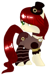 Size: 395x598 | Tagged: safe, artist:katsubases, artist:space--paws0w0, oc, oc only, oc:steam craft, earth pony, pony, base used, bedroom eyes, choker, clock, clothes, commission, dress, female, hair over one eye, hat, mare, simple background, socks, solo, striped socks, top hat, transparent background