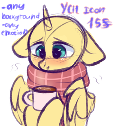 Size: 2724x2898 | Tagged: safe, artist:pesty_skillengton, oc, oc only, pony, avatar, clothes, coffee, commission, confused, cute, heart, heart eyes, high res, icon, scarf, solo, wingding eyes, your character here