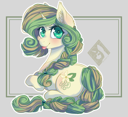 Size: 2578x2353 | Tagged: safe, artist:skylacuna, oc, oc only, oc:forest blossom, pony, unicorn, female, high res, mare, prone, solo, tongue out
