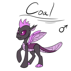 Size: 800x800 | Tagged: safe, artist:pampoke, oc, oc only, oc:coal, dragonling, hybrid, claw hooves, fangs, hybrid wings, interspecies offspring, magical gay spawn, male, offspring, parent:princess ember, parent:spike, parent:thorax, parents:thoraxspike, simple background, slit pupils, solo, trans male, transgender, transparent background