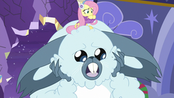 Size: 1280x720 | Tagged: safe, screencap, fluttershy, pegasus, pony, winterchilla, winterzilla, g4, my little pony best gift ever, :o, clothes, open mouth, winter outfit