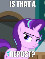 Size: 1080x1393 | Tagged: safe, edit, edited screencap, editor:apex soundwave, screencap, starlight glimmer, pony, unicorn, g4, the parent map, caption, cropped, female, image macro, impact font, mare, meme, reaction image, solo, starlight glimmer is not amused, text, unamused
