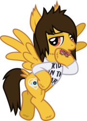 Size: 712x994 | Tagged: safe, artist:lightningbolt, derpibooru exclusive, pegasus, pony, g4, .svg available, alex gaskarth, all time low, butt fluff, cheek fluff, clothes, ear fluff, flying, hoof fluff, hoof on hip, lidded eyes, looking at you, male, open mouth, ponified, shirt, show accurate, simple background, solo, spread wings, stallion, svg, tail feathers, tattoo, transparent background, vector, wing fluff, wings