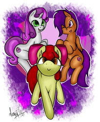 Size: 1280x1559 | Tagged: safe, artist:elbenjaftw, apple bloom, scootaloo, sweetie belle, earth pony, pony, g4, cutie mark crusaders, trio