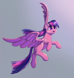 Size: 1110x1169 | Tagged: safe, artist:stratodraw, twilight sparkle, alicorn, pony, g4, female, flying, happy, mare, open mouth, simple background, smiling, solo, twilight sparkle (alicorn)