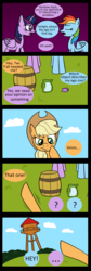 Size: 1200x3588 | Tagged: safe, artist:noidavaliable, applejack, rainbow dash, twilight sparkle, alicorn, pony, g4, barrel, comic, cup, jar, teacup, twilight sparkle (alicorn), water tower