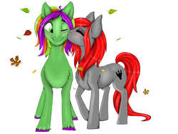 Size: 4000x3000 | Tagged: safe, artist:athenawhite, oc, oc only, earth pony, pony, blushing, cheek kiss, chest fluff, eyes closed, eyeshadow, female, kissing, makeup, male, mare, mascara, multicolored hair, multicolored mane, multicolored tail, oc x oc, one eye closed, red hair, red mane, red tail, shipping, simple background, stallion, straight, white background