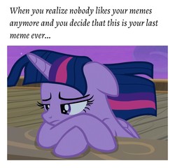 Size: 1080x1035 | Tagged: safe, edit, edited screencap, editor:apex soundwave, screencap, twilight sparkle, alicorn, pony, g4, once upon a zeppelin, crossed hooves, female, floppy ears, image macro, mare, sad, solo, text, twilight sparkle (alicorn), windswept mane