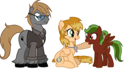 Size: 2040x1160 | Tagged: safe, artist:theeditormlp, oc, oc only, oc:izz bomb, oc:jeweled faith, oc:the editor, earth pony, pony, female, glasses, male, mare, simple background, stallion, transparent background, vector