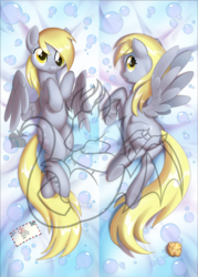 Size: 1024x1433 | Tagged: safe, artist:twigileia, derpy hooves, pegasus, pony, g4, body pillow, body pillow design, butt, female, mare, obtrusive watermark, plot, solo, spread wings, watermark, wings
