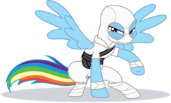 Size: 2467x1484 | Tagged: safe, artist:phucknuckl, rainbow dash, pegasus, pony, best gift ever, g4, clothes, female, g.i. joe, mare, ninja, simple background, solo, spread wings, storm shadow, transparent background, vector, wings