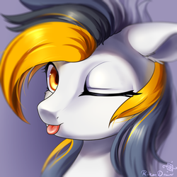 Size: 1024x1024 | Tagged: safe, artist:rikadiane, oc, oc only, pony, bust, female, mare, one eye closed, portrait, solo, tongue out, wink