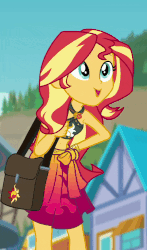 Size: 586x1000 | Tagged: safe, screencap, sunset shimmer, equestria girls, equestria girls series, forgotten friendship, g4, adorasexy, animated, arm behind head, beautiful, belly button, clothes, cropped, cute, derail in the comments, female, geode of empathy, gif, grin, jewelry, magical geodes, midriff, necklace, pose, sarong, sexy, shimmerbetes, smiling, solo focus, summer sunset, sunset selfie, swimsuit, talking