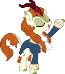 Size: 3000x3402 | Tagged: safe, artist:cloudy glow, autumn blaze, kirin, pony, g4, sounds of silence, .ai available, alexander hamilton, broadway, clothes, cosplay, costume, crossover, eyes closed, female, hamilton, high res, lin-manuel miranda, musical, simple background, solo, suit, transparent background, vector