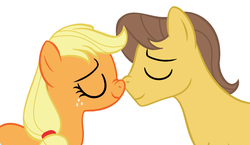 Size: 1558x904 | Tagged: safe, artist:neighsay, applejack, caramel, g4, female, male, ship:carajack, shipping, straight