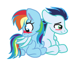 Size: 861x709 | Tagged: safe, artist:neighsay, rainbow dash, soarin', pony, g4, blushing, female, hug, male, ship:soarindash, shipping, simple background, straight, white background, winghug