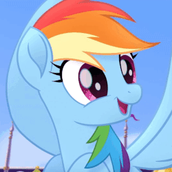 Size: 500x500 | Tagged: safe, screencap, rainbow dash, pony, g4, my little pony: the movie, animated, cropped, cute, dashabetes, female, gif, loop, solo, tongue out