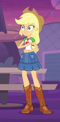 Size: 462x941 | Tagged: safe, screencap, applejack, equestria girls, equestria girls series, g4, rollercoaster of friendship, applejack's hat, boots, clothes, cowboy boots, cowboy hat, denim skirt, female, freckles, geode of super strength, hat, magical geodes, skirt, solo, stetson