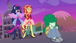 Size: 1920x1080 | Tagged: safe, screencap, sci-twi, sunset shimmer, twilight sparkle, wallflower blush, equestria girls, equestria girls specials, g4, my little pony equestria girls: better together, my little pony equestria girls: forgotten friendship, ponied up, sci-twilicorn, sleeveless