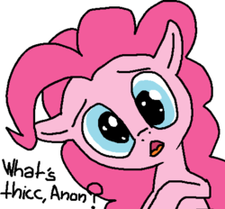 Size: 908x841 | Tagged: safe, artist:paintanon, pinkie pie, earth pony, pony, g4, cute, dialogue, female, ms paint, solo, thick